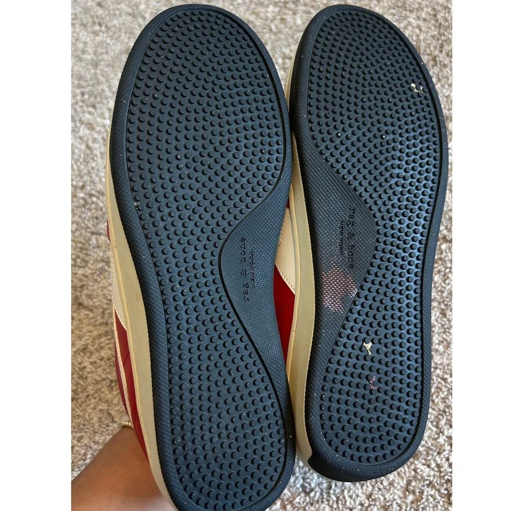 Rag & Bone Retro Court Low Top Sneakers Red Leather White Logo SZ 40